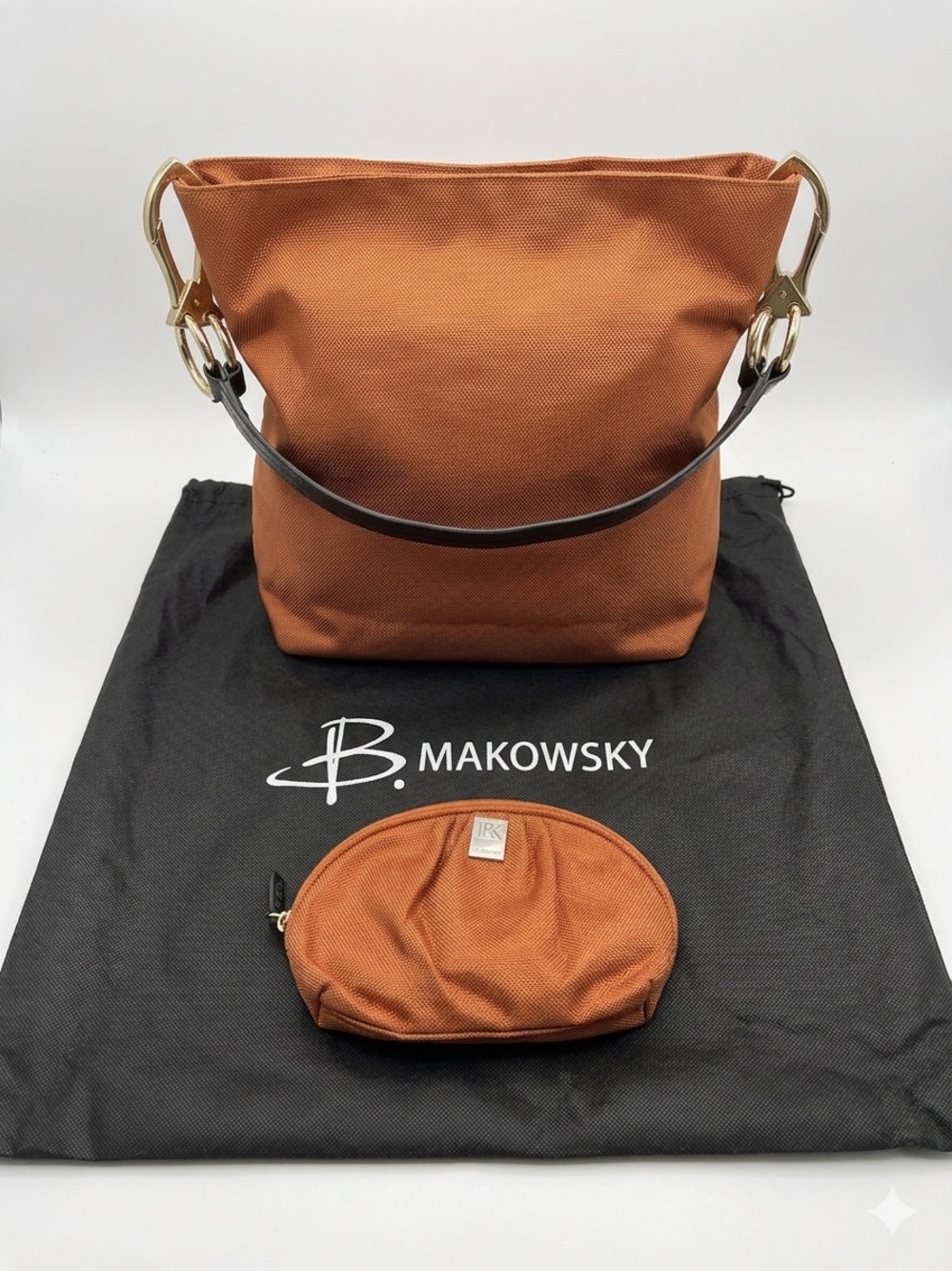JPK Paris 75 Rust Canvas Hobo Shoulder Bag with Makeup Pouch &Makowsky dustcover